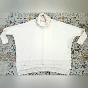 Zenana Womens White/Cream Turtleneck Oversized Soft Poncho Sweater Top, sz MD